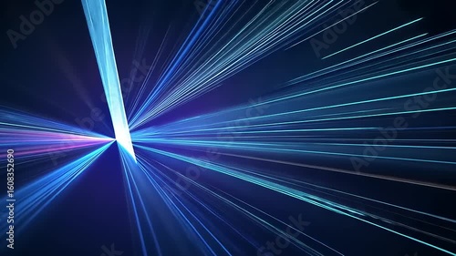Abstract light beams converging in a vibrant blue and teal gradient, creating a dynamic visual effect
