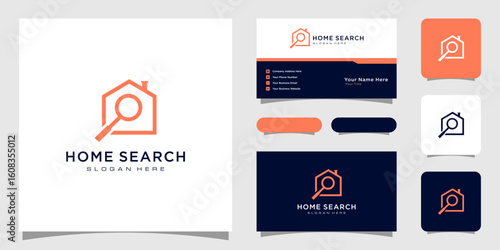 Home search and magnifying glass real estate logo design