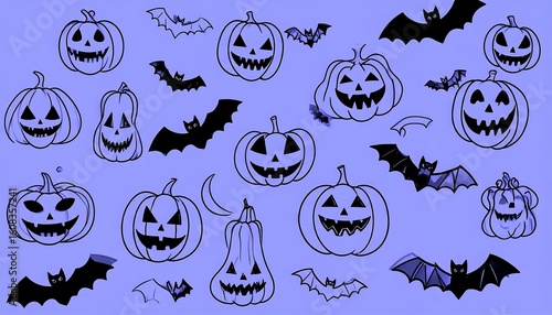 Halloween pumpkins and bats