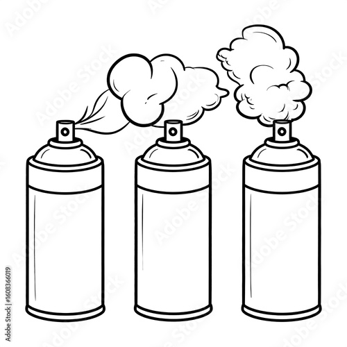 Spray cans with clouds of vapor