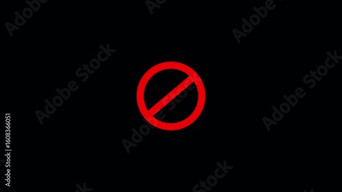Accusation ban icon on. warning stop attention symbol on black background. Red sign stop, cross, x, ban, cancel, prohibited icon animation on white background.