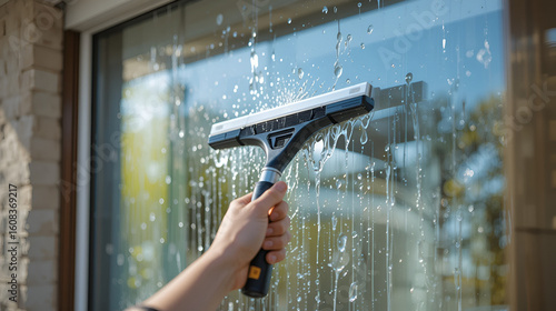 Washing windows with a squeegee