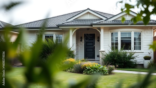 Wallpaper Mural A charming suburban home with Australian architecture, featuring a lush front garden under soft daylight. Torontodigital.ca