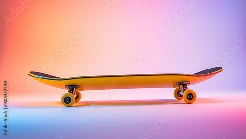 Neon gradient skateboard on dynamic studio angle