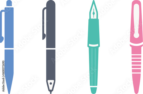 Colorful Assortment of Pens and Writing Tools for Creativity and Office Supplies