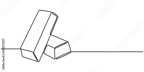 Golden bar or bullion continuous one line drawing vector illustration. Saving or storage of finances, money, capital, gold. 