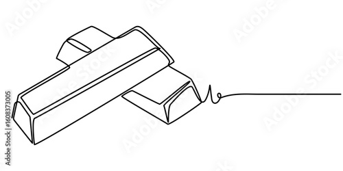 Golden bar or bullion continuous one line drawing vector illustration. Saving or storage of finances, money, capital, gold. 