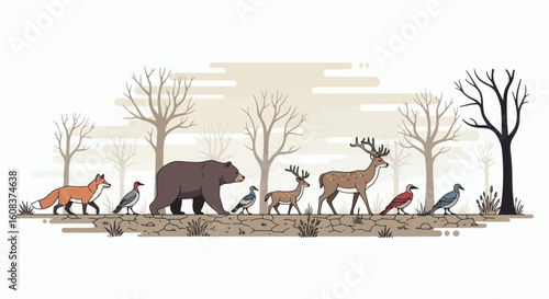 Animated illustration of animals in a forest setting