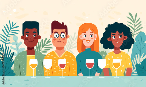 multi-ethnic friends at wine and cheese tasting