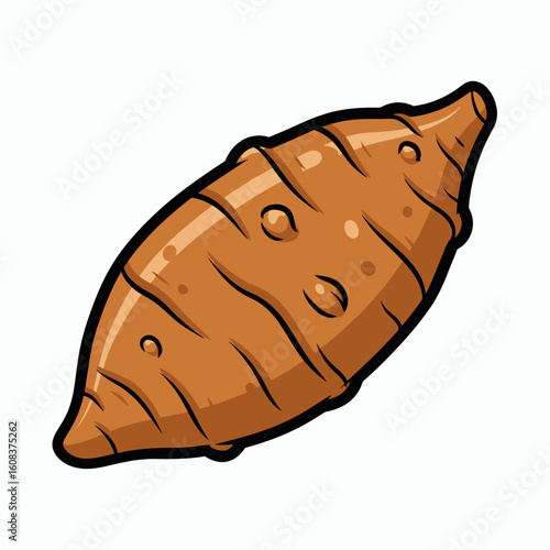 Cartoon sweet potato with brown skin and black outline