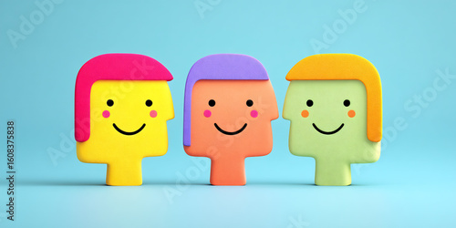 overlapping heads with smile icons for community