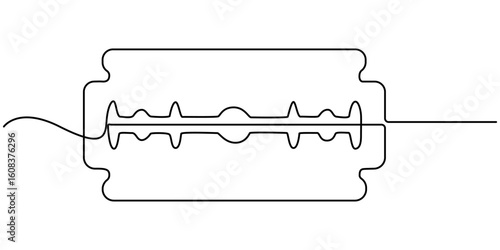 Razor blade continuous one line art drawing, continuous single drawn one line razor, Razor hand drawn picture silhouette line art cutting blade razor vector illustration. 