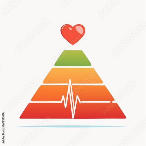 Heart-topped pyramid representing wellness levels with a heartbeat graphic.
