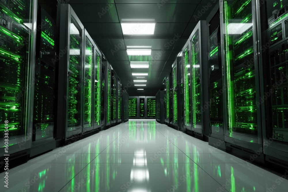 Obraz premium Server room interior with rows of computer racks
