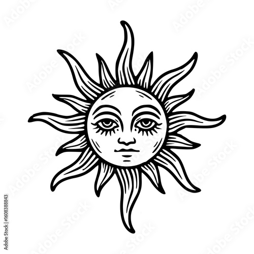pagan sun symbol with ornate facial details