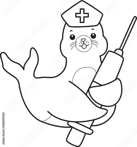 Coloring pages of cute seal stock illustration.
