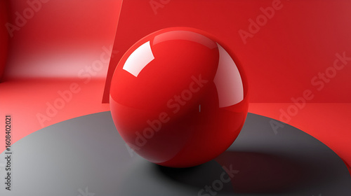 3D illustration Ismatova the red ball. The virus is on the red surface. 3D rendering of geometry object, monotonous coloring, futuristic background, abstraction. Wallpapers for your desktop.