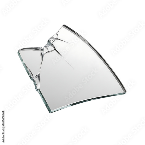 cracked mirror shard with reflective edge, broken glass fragment, sharp reflective surface, distressed mirror texture isolated on transparent background PNG