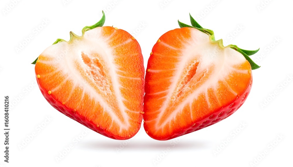 Two halves of a juicy strawberry Two halves of a juicy strawberry