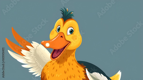 Vibrant Illustration of a Quirky Duck: A Joyful and Colorful Wildlife Snapshot