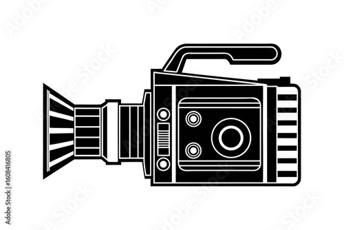 Vintage film camera silhouette icon for filmmaking and production