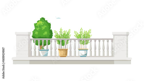 Balcony garden ideas with potted plants and white railing for outdoor living space and home decor inspiration