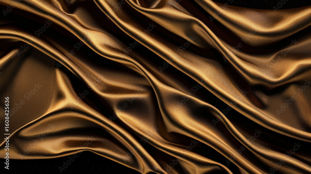 Fototapeta premium Luxurious golden velvet texture with soft folds creates elegant and rich appearance, perfect for various design applications and artistic projects