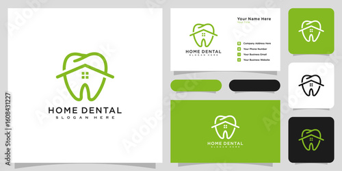 house dental logo vector design and business card