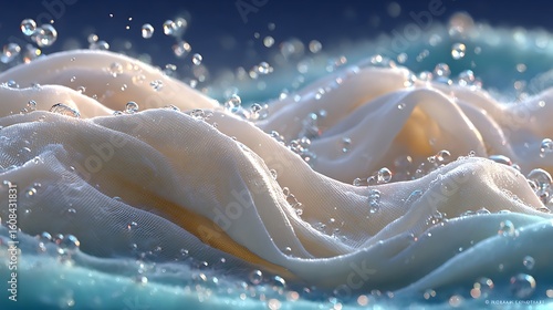 Wallpaper Mural Detailed 3D scene showing white fabric washed in pure water with clear bubbles and molecular detergent visuals Torontodigital.ca