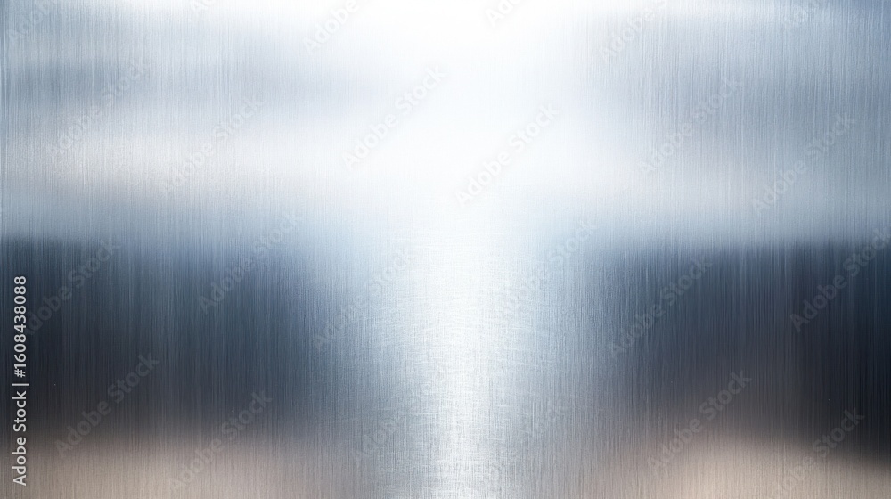 Fototapeta premium Brushed metal surface reflects light, showing linear texture and gradients