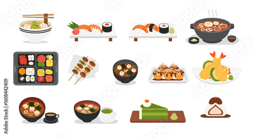 Japanese Cuisine Vector Illustration Set