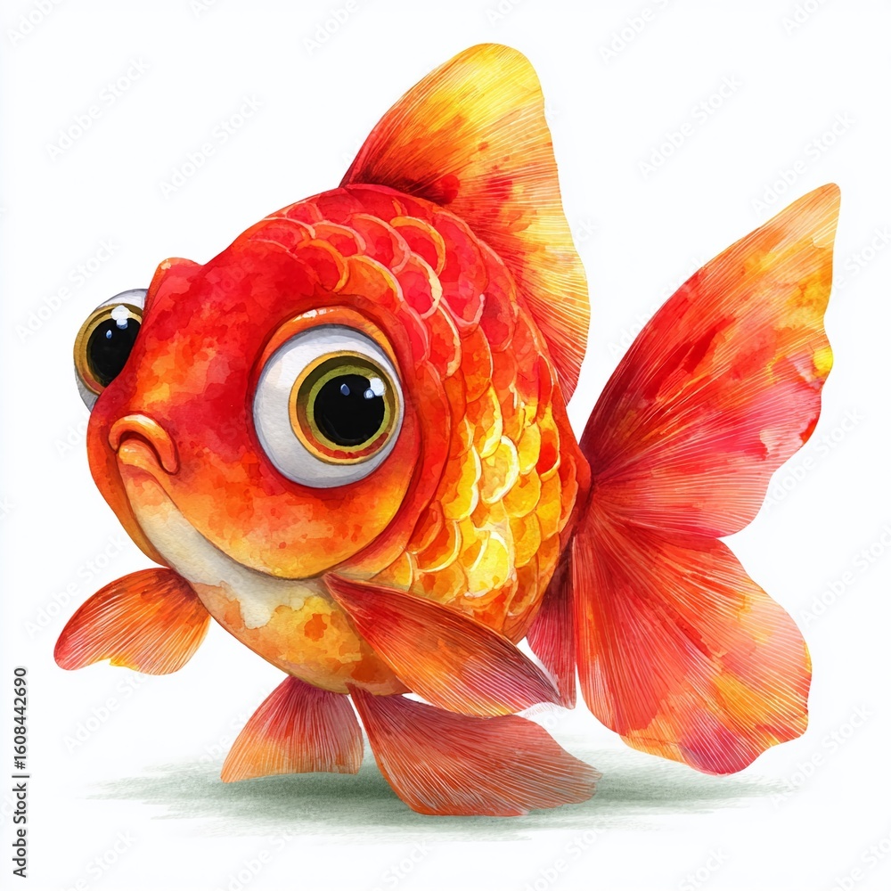 Fototapeta premium Adorable Watercolor Goldfish A Playful BacktoSchool Illustration for Kids and Enthusiasts