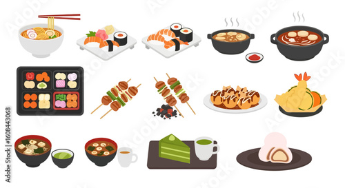 Japanese Food Illustration Set - Variety of Dishes