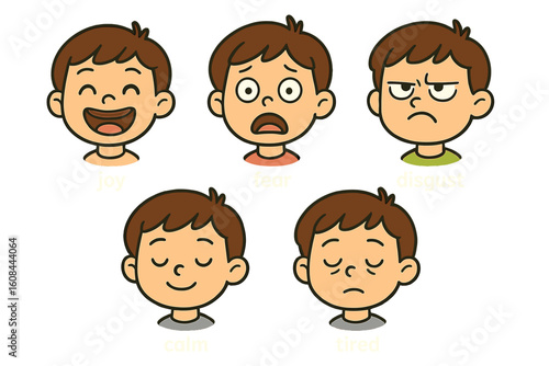Cartoon Emotion Faces of Children – Flat Vector Style