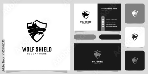 wolf head and shield logo vector design