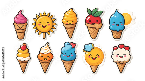 A cute cartoon PNG icon set, high-quality illustration, perfect for stickers or children’s design themes.