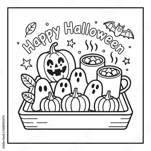 Bold and Easy Cozy Halloween Coloring Pages, Line Art, Vector Illustration, Black and White, Halloween, Coloring Pages, Coloring Book, 8.5x8.5" Design, Halloween holiday