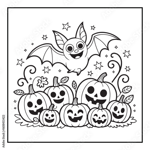 Bold and Easy Cozy Halloween Coloring Pages, Line Art, Vector Illustration, Black and White, Halloween, Coloring Pages, Coloring Book, 8.5x8.5" Design, Halloween holiday