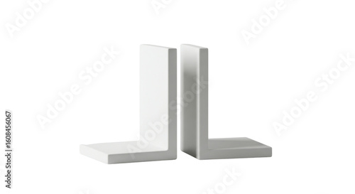 Pair of modern minimalist white L-shaped bookends for home decor isolated PNG with Transparent Background