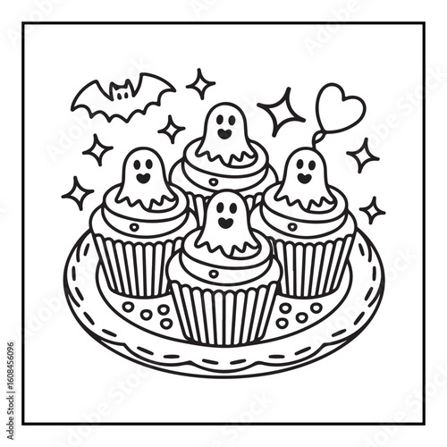 Bold and Easy Cozy Halloween Coloring Pages, Line Art, Vector Illustration, Black and White, Halloween, Coloring Pages, Coloring Book, 8.5x8.5" Design, Halloween holiday