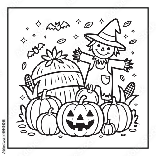 Bold and Easy Cozy Halloween Coloring Pages, Line Art, Vector Illustration, Black and White, Halloween, Coloring Pages, Coloring Book, 8.5x8.5" Design, Halloween holiday