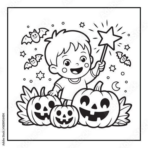 Bold and Easy Cozy Halloween Coloring Pages, Line Art, Vector Illustration, Black and White, Halloween, Coloring Pages, Coloring Book, 8.5x8.5" Design, Halloween holiday
