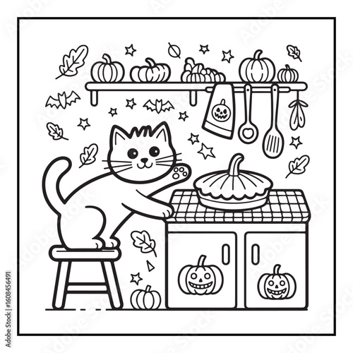Bold and Easy Cozy Halloween Coloring Pages, Line Art, Vector Illustration, Black and White, Halloween, Coloring Pages, Coloring Book, 8.5x8.5" Design, Halloween holiday