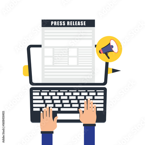 Online news portal on laptop screen, native ads on news website, press release, content, digital communication concept