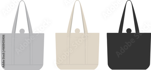 Vector illustration of minimalist tote bags in neutral colors, stylish fashion accessories, shopping and travel bag design, modern lifestyle concept