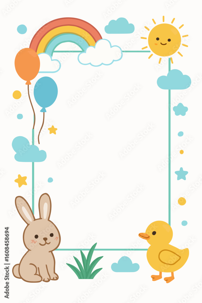 Fototapeta premium Cute Rainbow and Animals Kids Frame 