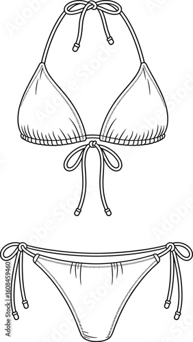 ector illustration of stylish halter-neck bikini set, summer beach fashion, trendy swimwear design, vacation outfit concept, tropical apparel for women