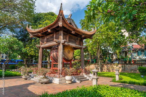 Square building hold a big sacred drum at The Temple of Literature (Van Mieu), the first national university in Hanoi, Vietnam.