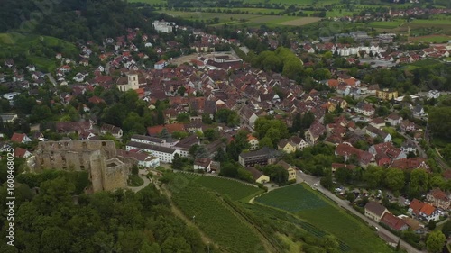 Wallpaper Mural Aerial view of the city and castle Staufen in Germany on a late cloudy day in summer. Torontodigital.ca