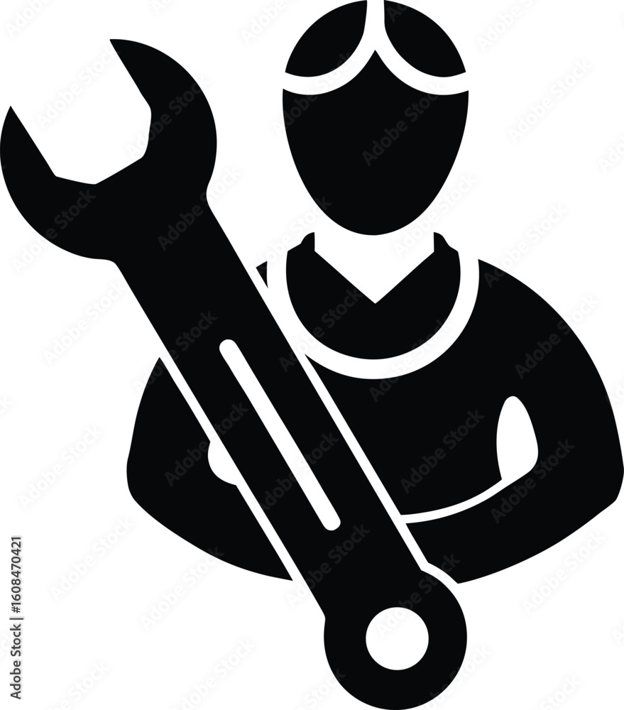 Obraz premium Mechanic Wrench Silhouette Vector Art Illustration